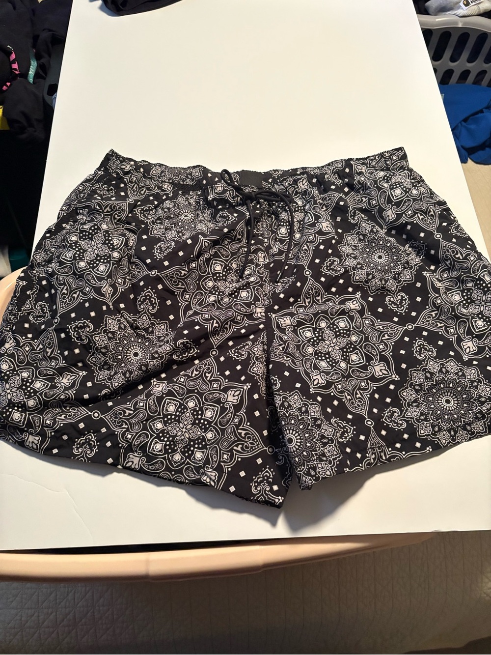 Men's Athletic Swim/Training Shorts in Black Bandana Print